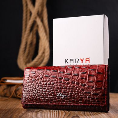 Місткий горизонтальний гаманець з натуральної шкіри з тисненням під крокодила KARYA 21168 Червоний