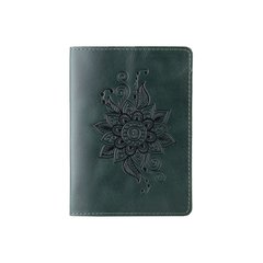 Красива зелена обкладинка для паспорта з художньою тисненням "Mehendi Classic"