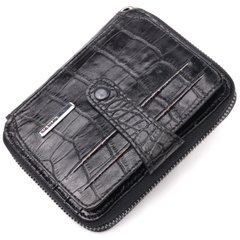 Невеликий гаманець із натуральної фактурної шкіри під крокодила KARYA 20969 Чорний