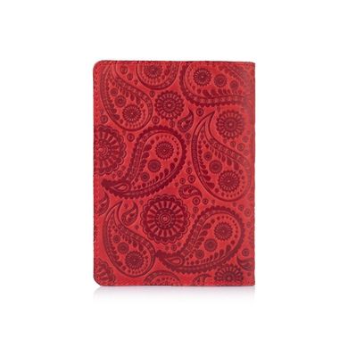 Червона дизайнерська шкіряна обкладинка для паспорта з відділенням для карт, колекція "Buta Art"