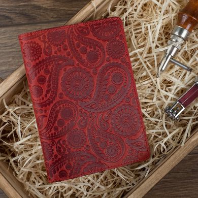 Красная дизайнерская кожаная обложка для паспорта с отделением для карт, коллекция "Buta Art"