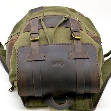 Городской рюкзак микс из парусины и кожи RH-0010-4lx от бренда TARWA Хаки/коричневый
