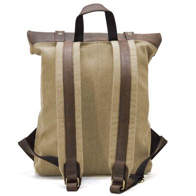 Ролл-ап рюкзак из кожи и песочный канвас TARWA RSc-5191-3md Коричневый