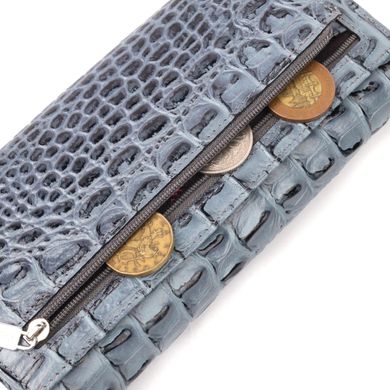 Функціональний горизонтальний гаманець із натуральної шкіри з тисненням під крокодила KARYA 21169 Сірий