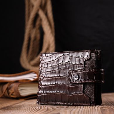 Функціональний чоловічий гаманець із фактурної шкіри KARYA 21069 Коричневий