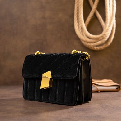 Горизонтальная сумка-клатч из кожзаменителя с велюром Vintage sale_14937 Черная
