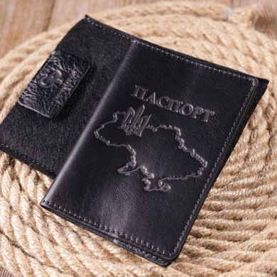 Красивая кожаная обложка на паспорт Карта GRANDE PELLE 16773 Черная