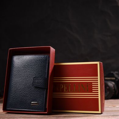 Практичний вертикальний чоловічий гаманець середнього розміру з натуральної шкіри флотар CANPELLINI 21735 Синій