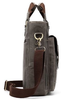 Вертикальная мужская кожаная сумка Vintage 14818 Серая