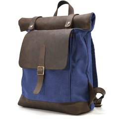 Рол-ап рюкзак зі шкіри та синій канвас TARWA RKc-5191-3md Коричневий