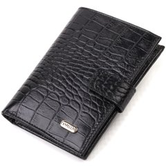 Стильний вертикальний чоловічий гаманець середнього розміру з натуральної шкіри з тисненням під крокодила CANPELLINI 21736 Чорний