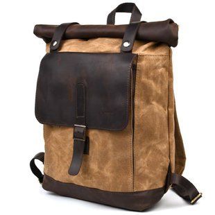 Рюкзак из лошадиной кожи и вощеного канваса ролл-ап TARWA RCw-5191-3md Коричневый