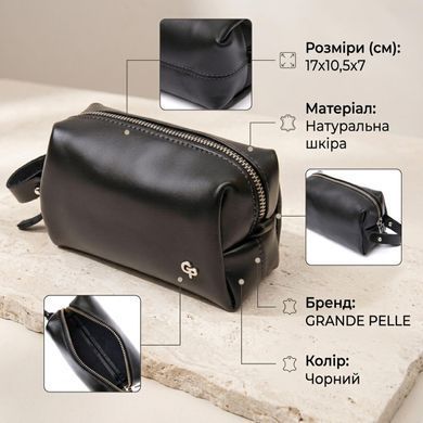 Шкіряна глянсова чоловіча косметичка GRANDE PELLE 11413 Чорний