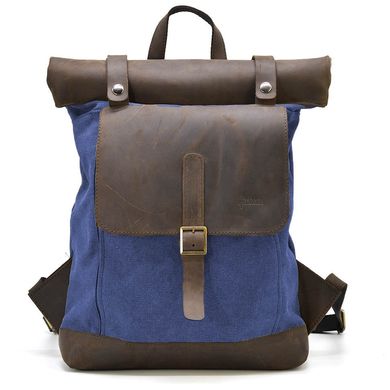 Ролл-ап рюкзак из кожи и синий канвас TARWA RKc-5191-3md Коричневый