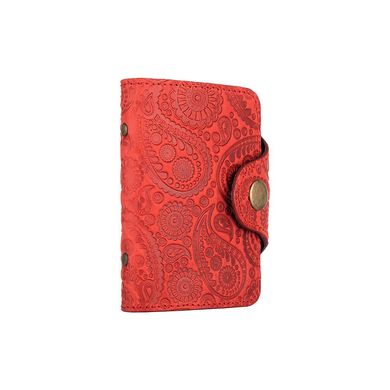 Удобный кожаный картхолдер красного цвета с художественным тиснением "Buta Art"