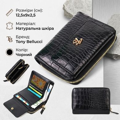 Компактний жіночий гаманець з місткою монетницею на блискавці з натуральної шкіри Tony Bellucci 22014 Чорний