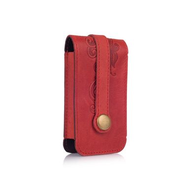 Красивая красная ключница с натуральной матовой кожи с авторским художественным тиснением "Mehendi Classic"
