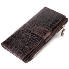 Місткий гаманець з натуральної шкіри з тисненням під крокодила CANPELLINI 21637 Коричневий