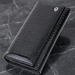 Лакований шкіряний гаманець з блоком для кредитних карток ST Leather 22683 Чорний