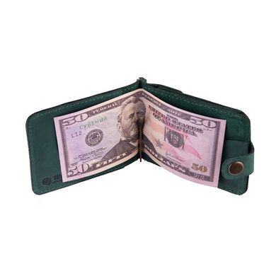 Кожаный зажим для денег зеленого цвета с отделением для монет