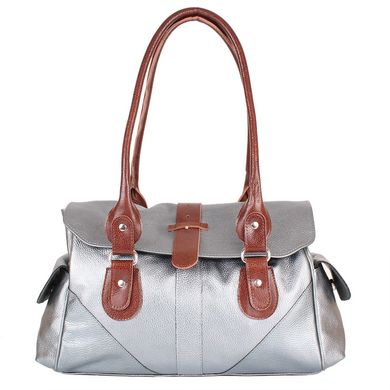 Жіноча шкіряна повсякденно-дорожня сумка LASKARA (Ласкарєв) LK-DM233-silver-brown Сірий