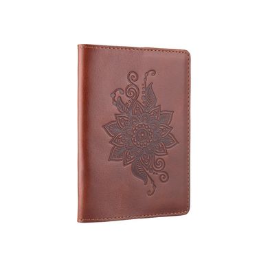 Оригінальна дизайнерська шкіряна обкладинка для паспорта ручної роботи коньячного кольору з відділом для ID документів