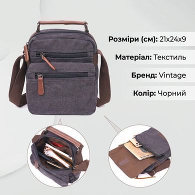 Стильная мужская сумка из плотного текстиля 21225 Vintage Черная