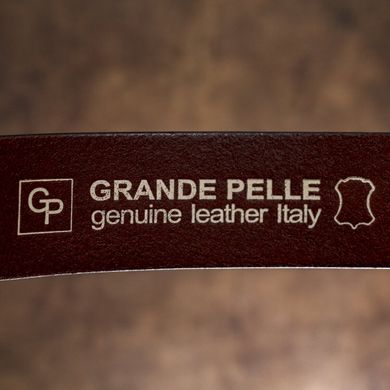 Ремінь чоловічий з круглою латуніевой пряжкою Grande Pelle 11269 Червоно-коричневий