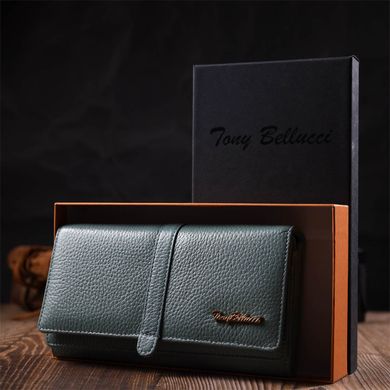 Удивительный женский кошелек с большим количеством отделений из натуральной кожи Tony Bellucci 22065 Серо-зеленый