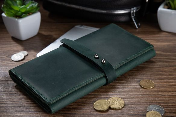 Вместительный кожаный бумажник на кобурном винте зеленого цвета
