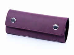 Оригинальная фиолетовая кожаная ключница с креплением на карабине