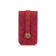 Красива червона ключниця з натуральної матової шкіри з авторським художнім тисненням "Let's Go Travel"