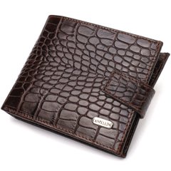 Вместительный мужской бумажник из натуральной фактурной кожи с тиснением под крокодила CANPELLINI 21788 Коричневый