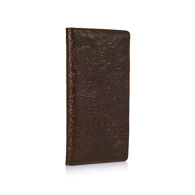 Эргономический дизайнерский кожаный бумажник на 14 карт оливкового цвета с авторским художественным тиснением "Mehendi Art"
