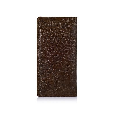 Эргономический дизайнерский кожаный бумажник на 14 карт оливкового цвета с авторским художественным тиснением "Mehendi Art"