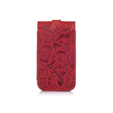 Красивая красная ключница с натуральной матовой кожи с авторским художественным тиснением "Let's Go Travel"