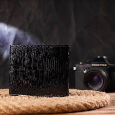 Елегантний гаманець для чоловіків у два складення з натуральної фактурної шкіри CANPELLINI 21587 Чорний