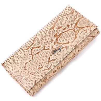 Горизонтальний лакований гаманець із фактурної натуральної шкіри KARYA 21172 Бежевий