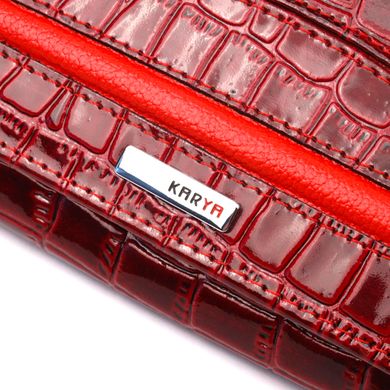 Лакований жіночий гаманець із натуральної фактурної шкіри під крокодила KARYA 21022 Червоний