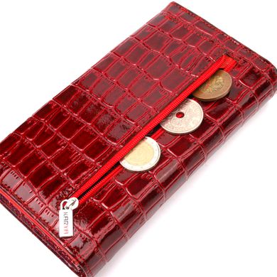 Лакированный женский кошелек из натуральной фактурной кожи под крокодила KARYA 21022 Красный