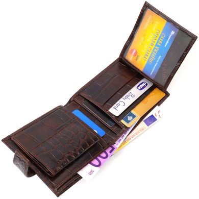 Практичний горизонтальний гаманець для чоловіків з натуральної шкіри з тисненням під крокодила CANPELLINI 21888 Коричневий