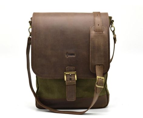 Мужская сумка через плечо, комбинация кожи и парусины "Canvas" RH-1808-4lx бренда Tarwa Хаки/коричневый