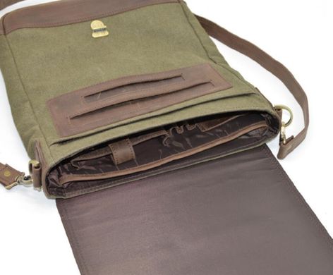 Мужская сумка через плечо, комбинация кожи и парусины "Canvas" RH-1808-4lx бренда Tarwa Хаки/коричневый