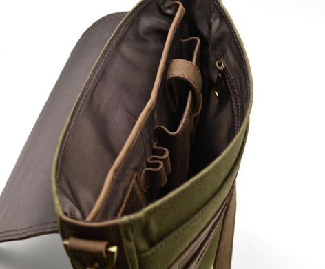 Чоловіча сумка через плече, комбінація шкіри і парусини "Canvas" RH-1808-4lx бренду Tarwa Хакі / коричневий