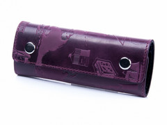 Оригінальна фіолетова шкіряна ключниця з кріпленням на карабіні, колекція "7 wonders of the world"