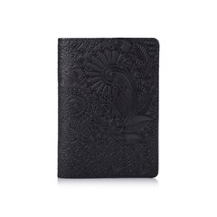 Дизайнерская кожаная обложка для паспорта черного цвета, коллекция "Mehendi Art"