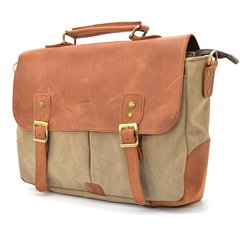 Чоловіча сумка-портфель з канвасу та шкіри RBcs-3960-3md TARWA Коньячний