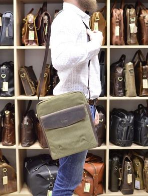 Чоловіча сумка, мікс парусина + шкіра RH-1810-4lx бренду TARWA Хакі / коричневий