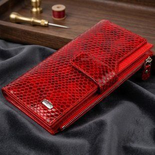 Лакированный женский кошелек из натуральной кожи с тиснением под змею CANPELLINI 21639 Красный