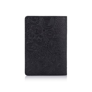 Дизайнерская кожаная обложка для паспорта черного цвета, коллекция "Mehendi Art"